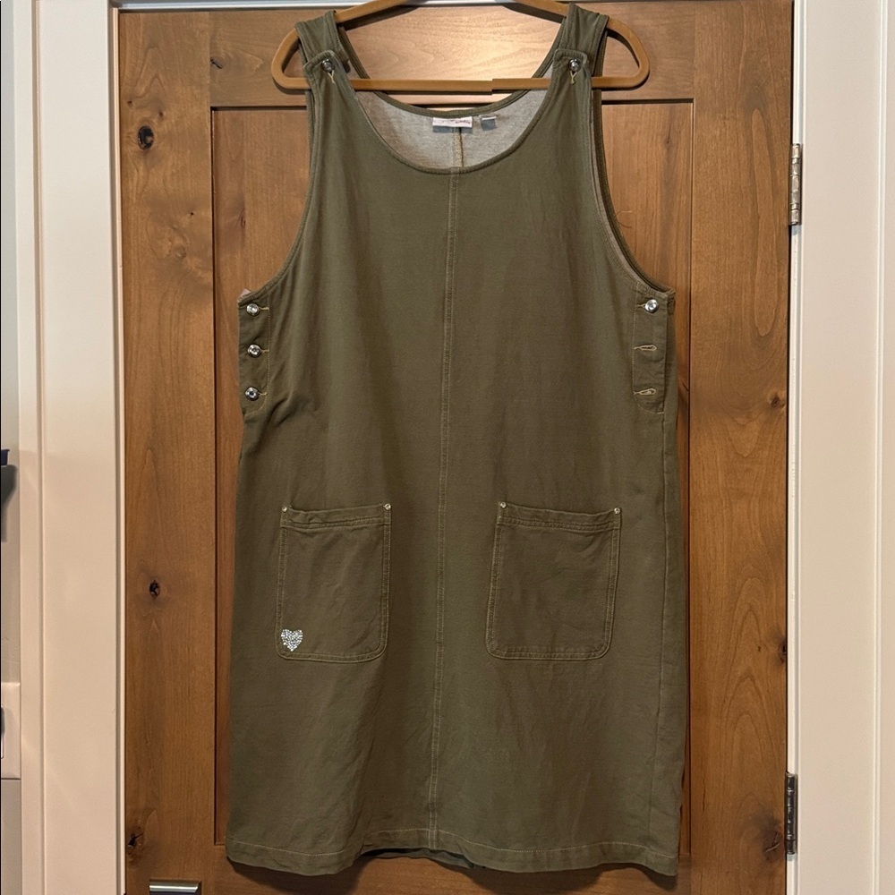 Dream Jeans Quacker Factory Jumper Dress Womens L Sleeveless Front Pockets bling
